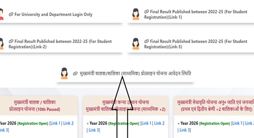 मुख्यमंत्री बालक बालिका (माध्यमिक) प्रोत्साहन योजना आवेदन स्थिति