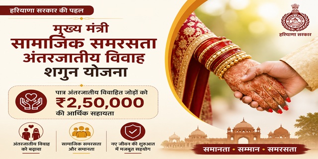 हरियाणा मुख्यमंत्री सामाजिक समरसता अंतरजातीय विवाह शगुन योजना 