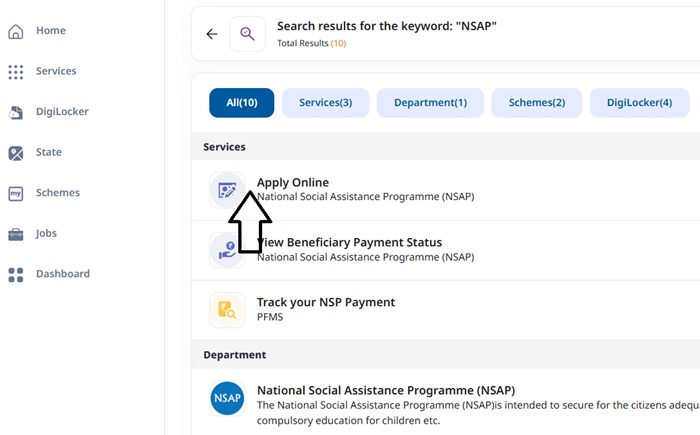  Click on Apply Online NSAP