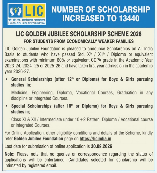 LIC Golden Jubilee Scholarship Scheme 2026
