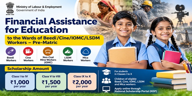 Financial Assistance for Education to the Wards of Beedi/Cine/IOMC/LSDM Workers – Pre-Matric 